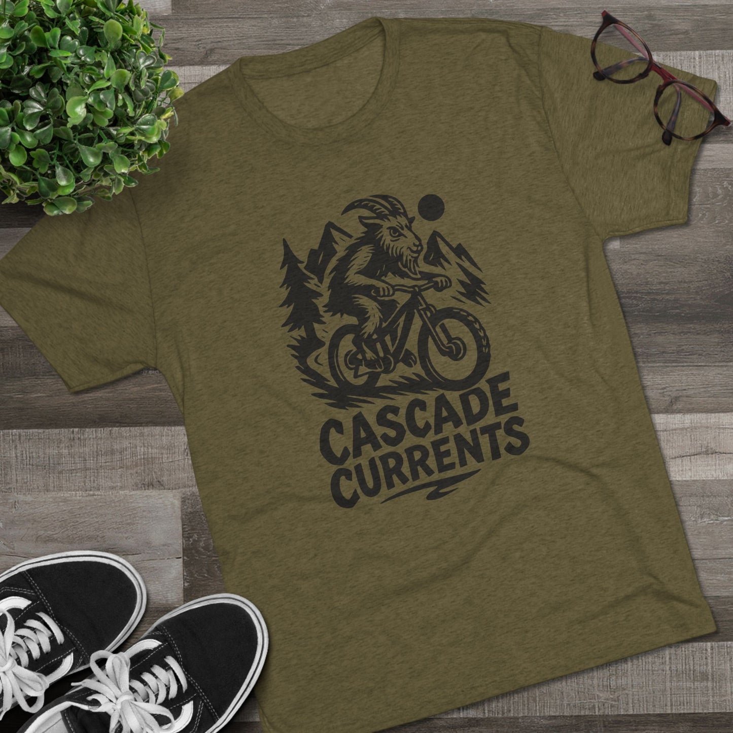 Adventure Goat Mountain Biking Tee - Unisex Tri-Blend Crew